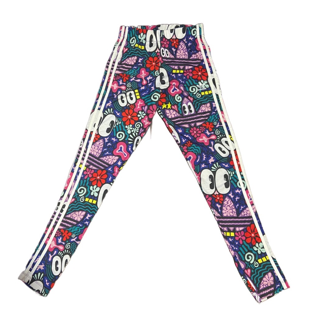 Adidas three stripe leggings. Small. Vibrant print.